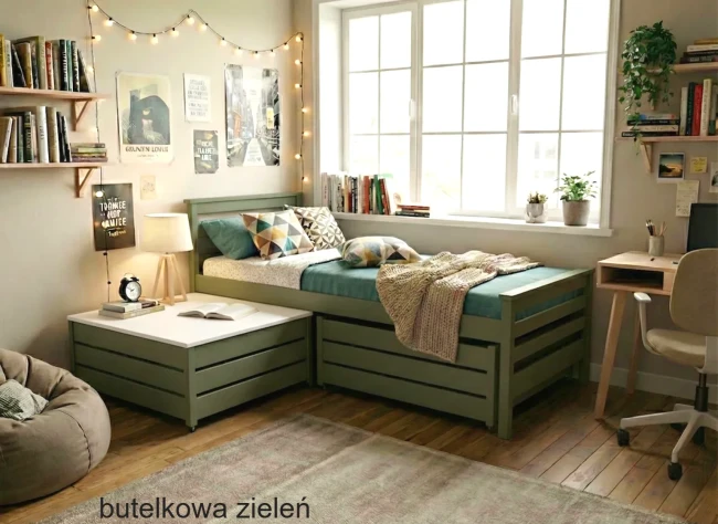 Butelkowo-zielone łóżko młodzieżowe 80x160, deska 21 mm, solidna konstrukcja, Warszawa.