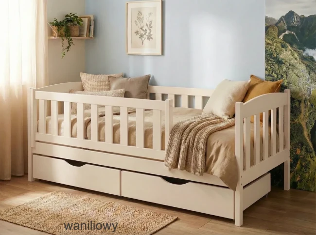 Łóżko dla 2 latka z barierką BETI PREMIUM waniliowe