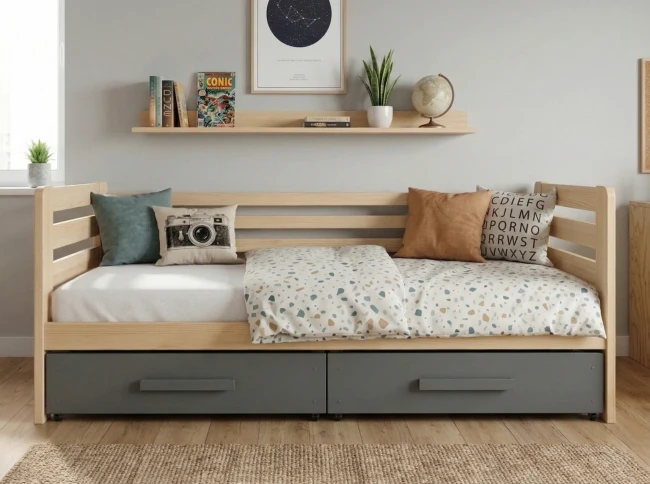 Łóżko młodzieżowe Jan Premium z wysokim oparciem pod gruby materac