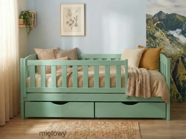 Łóżko dla dziecka - BETI PREMIUM kolor miętowy 160x90 z barierką zabezpieczającą