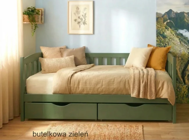 Łóżko dziecięce z odpinaną barierką butelkowa zieleń model Beti.webp