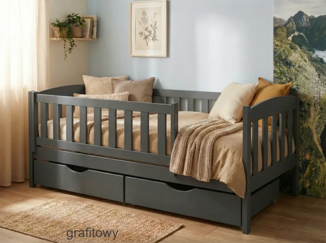 Łóżko dziecięce w kolorze grafitowym matowym model Beti Premium
