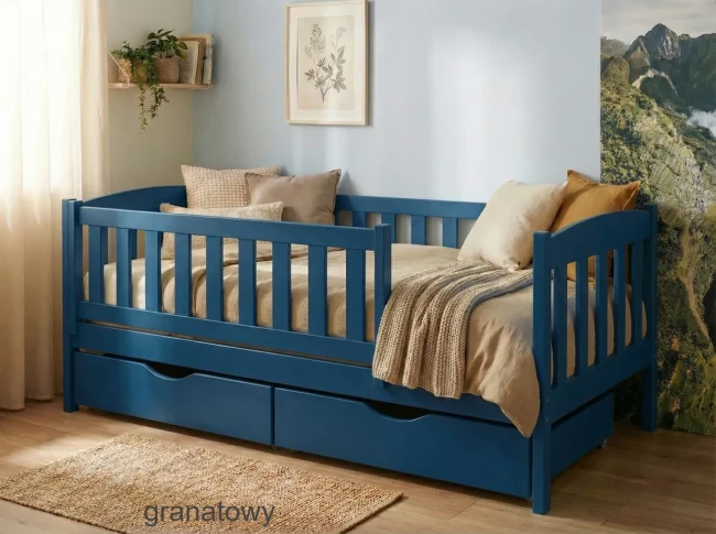 Ciemnoniebieskie łóżko dziecięce Beti Premium granatowa sosna