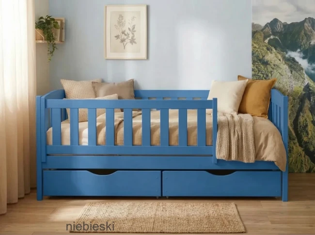 Niebieskie łóżko jednoosobowe dla dzieci Beti Premium drewno sosnowe