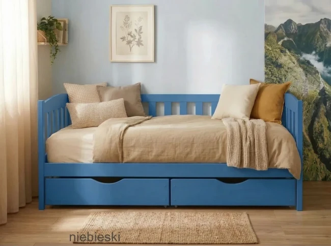 Niebieskie łóżko do pokoju chłopca Beti Premium lite drewno sosnowe