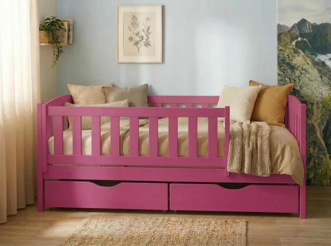 Różowe łóżko jednoosobowe dla dzieci Beti Premium drewno sosnowe