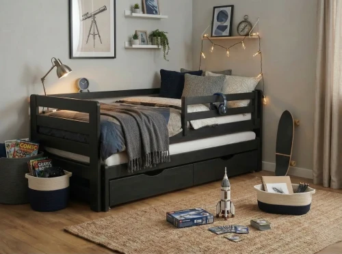 Łóżko podwójne wysuwane Jasio Premium czarne dla 11-latka