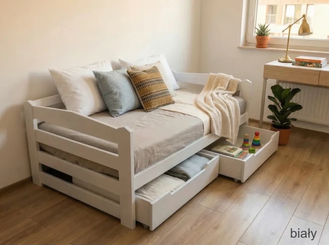 Łóżko dla dziecka Sylwia Premium z pojemnymi szufladami kolor biały