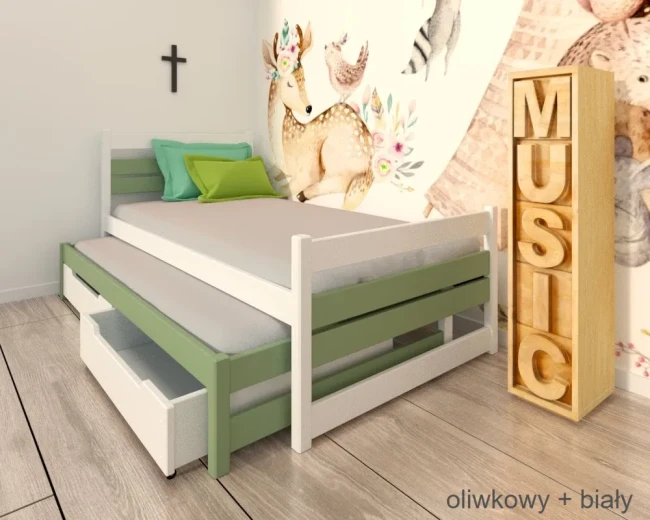 Łóżko młodzieżowe Felix Duo oliwkowy + biały.webp