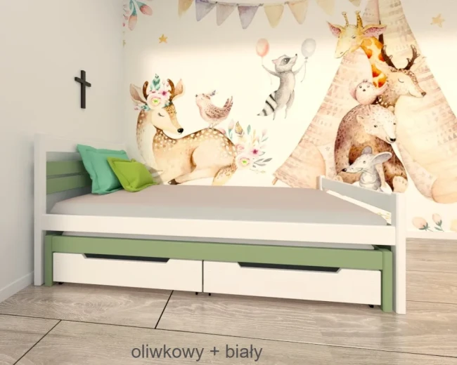 Łóżko dla każdego Felix Duo oliwkowy + biały złożone 2.webp