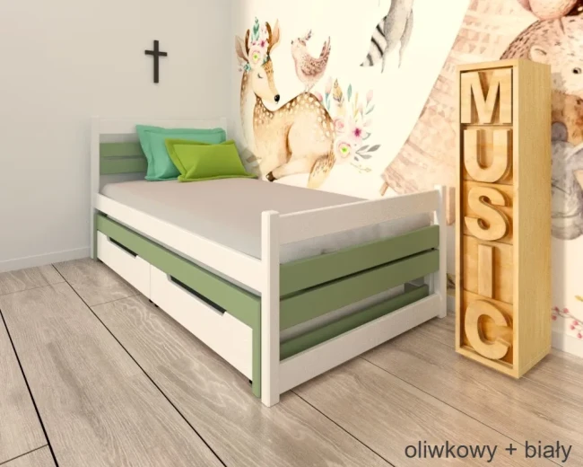 Łóżko Felix Duo oliwkowy  i biały kolor,złożone