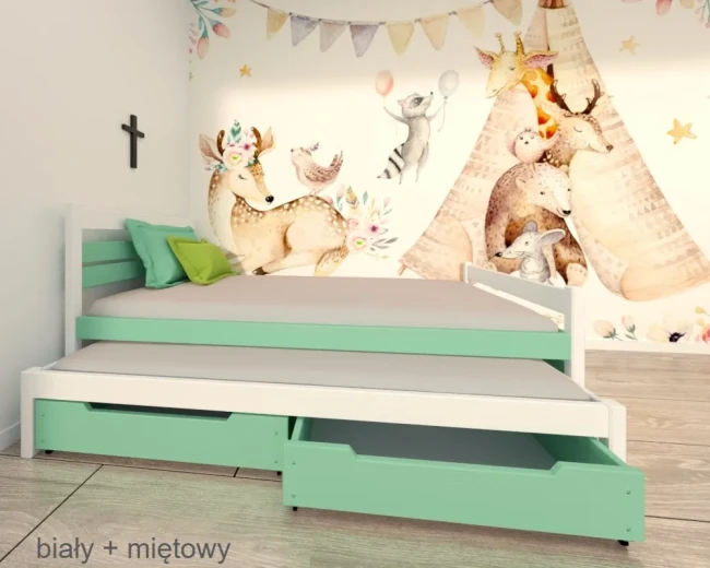 Łóżko dwuosobowe Felix Duo kolor biały + mięta.webp