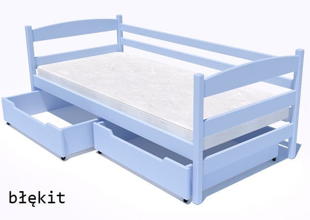 Błękitne drewniane łóżko  jednoosobowe dla dzieci młodzieżowe pojedyncze z szufladami bezpieczne od producenta Valor Meble.jpg