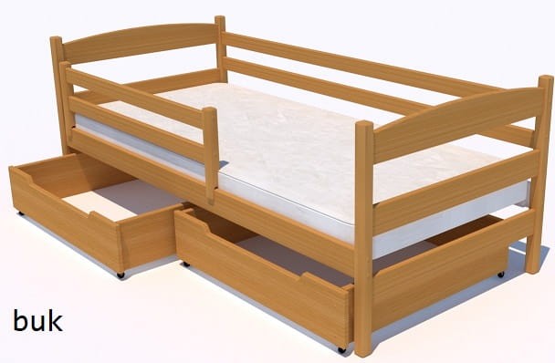 drewniane łóżko dla dzieci  z barierką ochronną kolor buk od produecenta Valor Meble.jpg