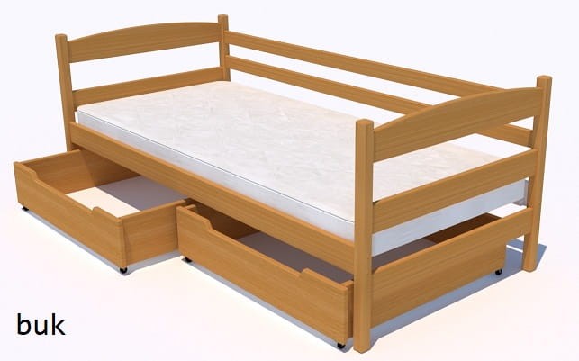 drewniane łóżko  pojedyncze dla dzieci i młodzieży pojedyncze z szufladami kolor buk Julia Premium od producenta Valor Meble.jpg