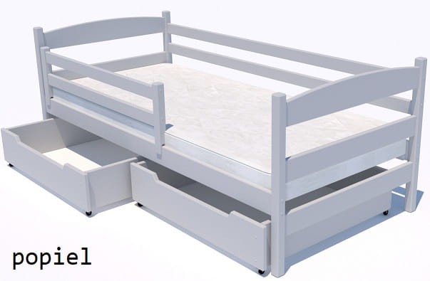 Łóżko dla dziecka drewniane solidne bezpieczne proste z drzewa sosnowego od producenta Valor Meble kolor popiel.jpg