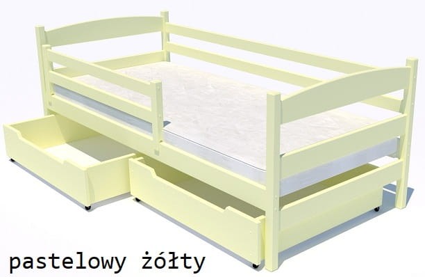 Łóżko dla dziecka pojedyncze  drewniane solidne bezpieczne proste z drzewa sosnowego od producenta Valor Meble kolor żółty.jpg
