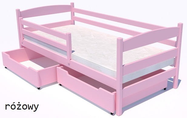 Różowe łóżeczko dla dziewczynki Julia Premium drewniane ze zdejmowalną barierką ochronną z drewna sosnowego od produecenta Valor Meble.jpg