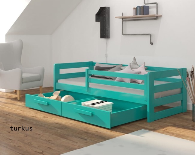 drewniane łóżka dziecięce Egon Premium w kolorze turkusowym