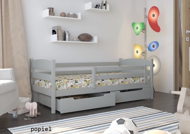 łóżko jedno osobowe Julia Premium z drewna sosnowego od producenta Valor Meble z szufladami i barierka mobilną kolor popiel.jpg