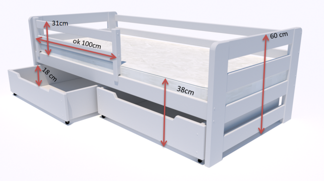 Łóżko dziecięce z drewna sosnowego Egon PREMIUM wymiary