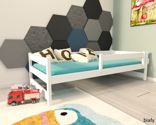 białe łóżko dla dzieci z barierką Mini Premium pojedyncze z szufladami od producenta Valor Meble wersja bez szuflady klasyczne kolor biały.jpg