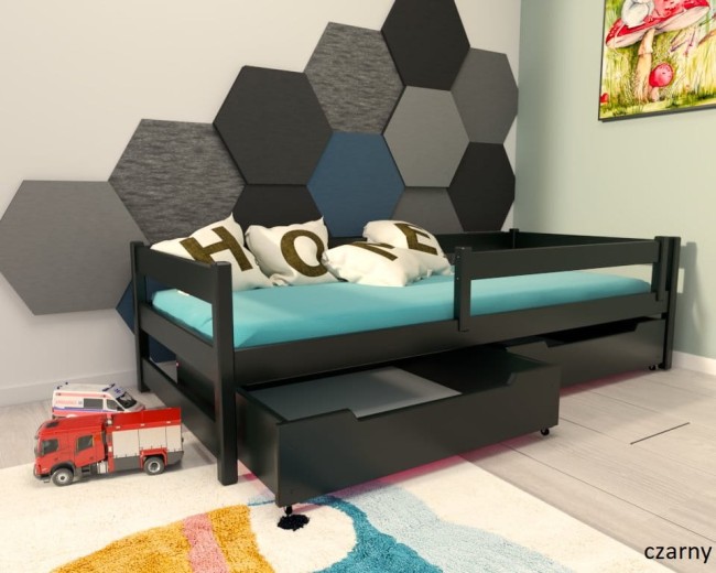 czarne łóżko  dziecięce Mini Premium pojedyncze z szufladami od producenta Valor Meble z szufladami klasyczne kolor czarny.jpg