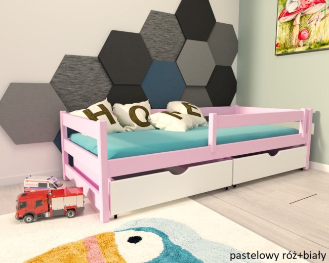 łóżko dziecięce z barierką Mini Premium pojedyncze z szufladami od producenta Valor Meble klasyczne kolor mieszany.jpg