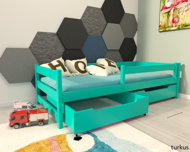 łóżko Mini Premium pojedyncze z szufladami od producenta Valor Meble klasyczne turkusowe.jpg