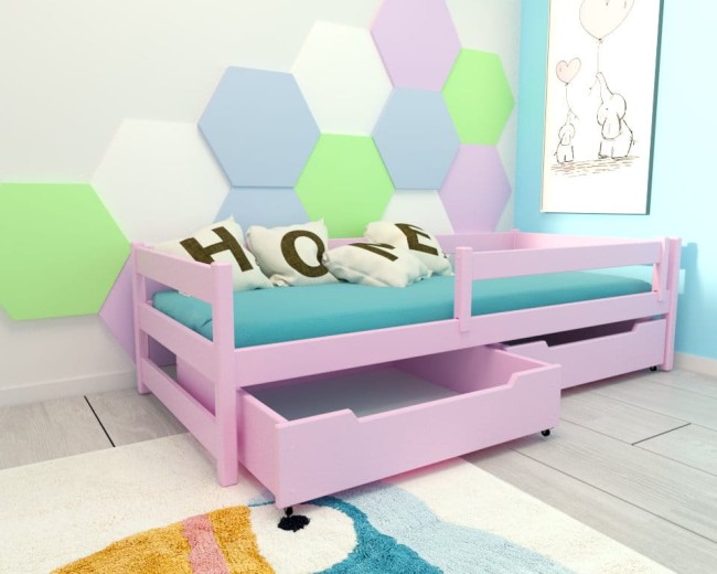 Łóżko dziewczęce z barierką Mini Premium różowe