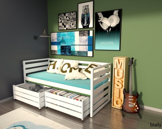 białe łóżko młodzieżowe Gilbert Premium dla nastolatka od z drewna sosnowego od producenta Valor Meble z szufladami.jpg