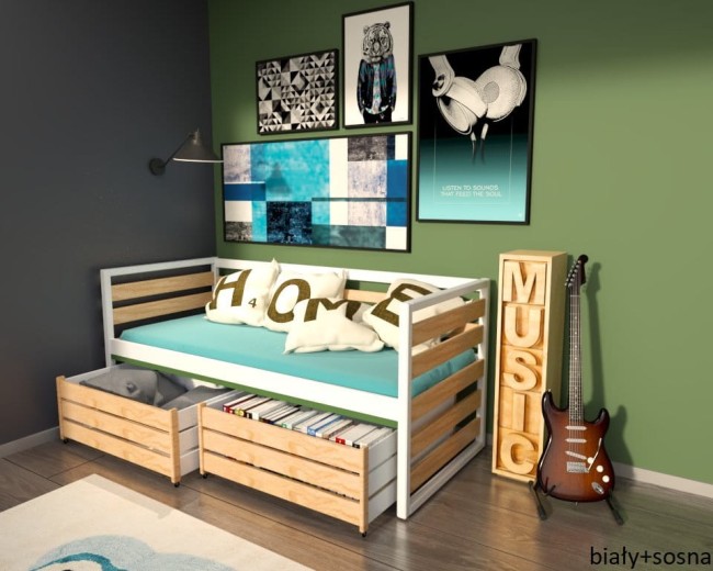 łóżko młodzieżowe Gilbert Premium dla nastolatka od z drewna sosnowego od producenta Valor Meble kolor biały i sosna.jpg