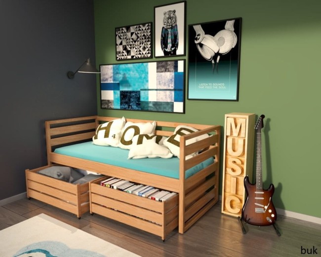 łóżko młodzieżowe Gilbert Premium dla nastolatka od z drewna sosnowego od producenta Valor Meble kolor buk.jpg