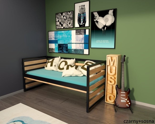 Łóżko dla 11 latka. łóżko młodzieżowe Gilbert Premium dla nastolatka od z drewna sosnowego od producenta Valor Meble kolor czarny i sosna bez szuflad.jpg