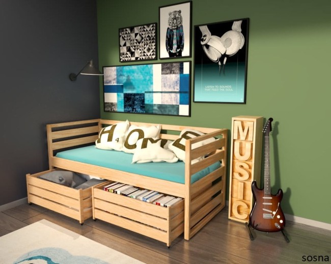 łóżko młodzieżowe Gilbert Premium dla nastolatka od z drewna sosnowego od producenta Valor Meble kolor sosna.jpg