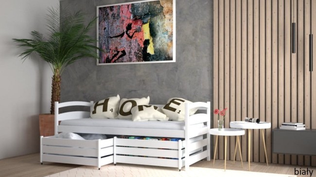 białe łóżko młodzieżowe Mia Premium dla nastolatki kolor biały szuflady z funkcją stolika od producenta Valor Meble.jpg