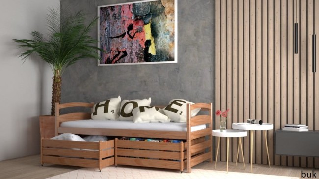 łóżko młodzieżowe Mia Premium dla nastolatki kolor buk szuflady z funkcją stolika od producenta Valor Meble.jpg