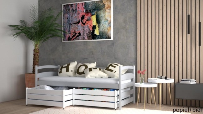 łóżko młodzieżowe Mia Premium dla nastolatki kolor popiel szuflady z funkcją stolika od producenta Valor Meble.jpg