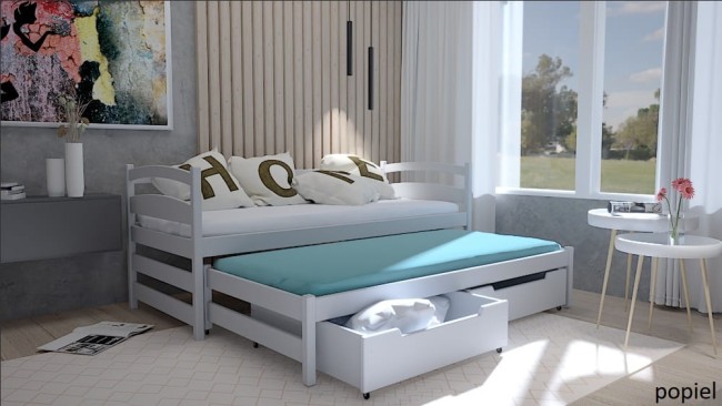 Łóżko sosnowe z wysuwanym materacem - Maja PREMIUM