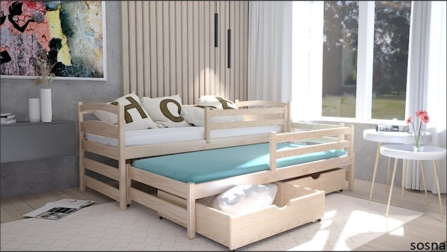 Piękne Łóżko dla dziecka z wysuwanym materacem - Maja PREMIUM