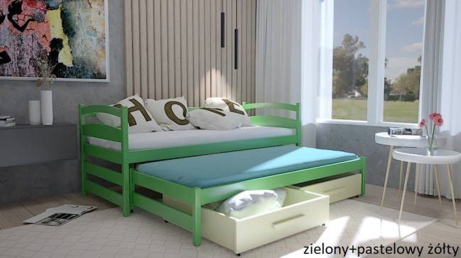 Stylowe Łóżko dla dziecka z wysuwanym materacem - Maja PREMIUM