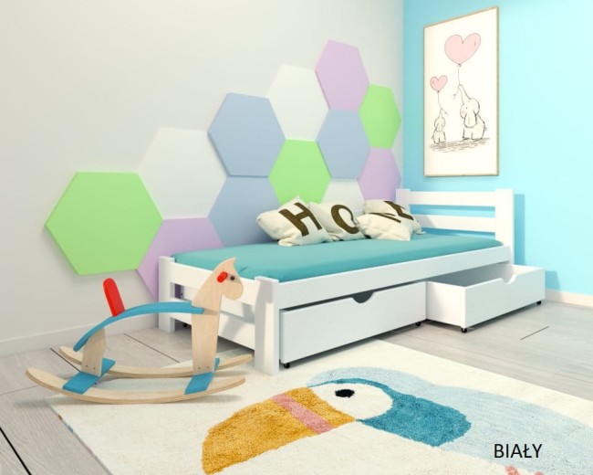 łóżko Paweł 2 Premium z drewna sosnowego dla dzieci i młodzieży od producenta Valor Meble z szufladami kolor biały.jpg