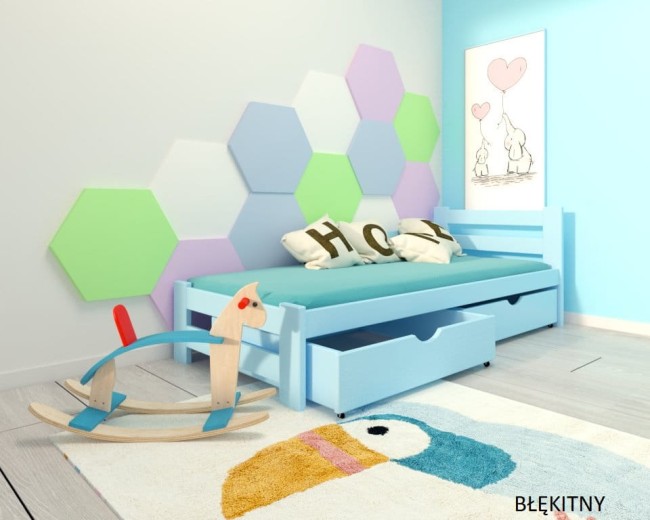 łóżko z drewna sosnowego  Paweł 2 Premium dla dzieci i młodzieży od producenta Valor Meble z szufladami kolor błekitny.jpg