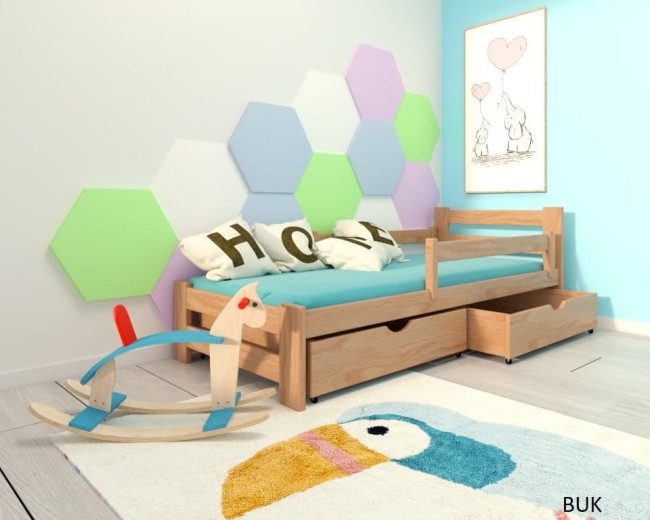 łóżko z drewna Paweł 2 Premium  dla dzieci i młodzieży od producenta Valor Meble z szufladami kolor buk.jpg