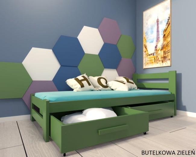 łóżko drewniane dla nastolatka Paweł 2 Premium z szufladami  na pościel od producenta Valor Meble kolor butelkowa zieleń.jpg