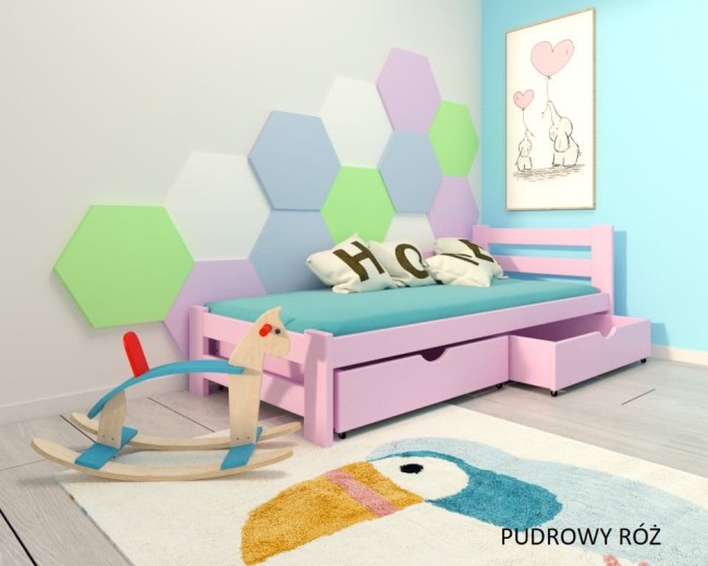 łóżko do sypialni dziecka Paweł 2 Premium z drewna sosnowego dla małej księżniczki Valor Meble z szufladami kolor pastelowy roż.jpg