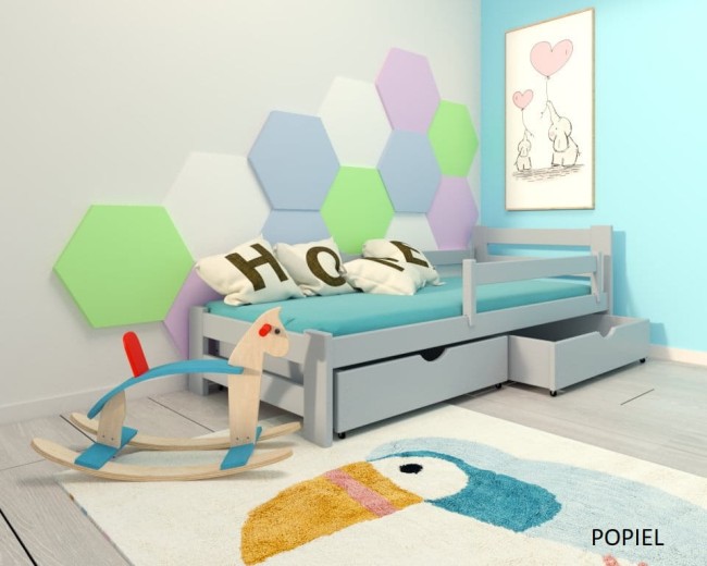 łóżko z szufladami  Paweł 2 Premium z drewna sosnowego dla dzieci i młodzieży od producenta Valor Meble z szufladami kolor popiel.jpg