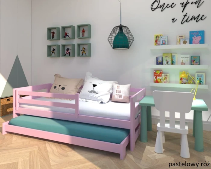 Łóżko - Kubi LOW PREMIUM kolor pastelowy róż