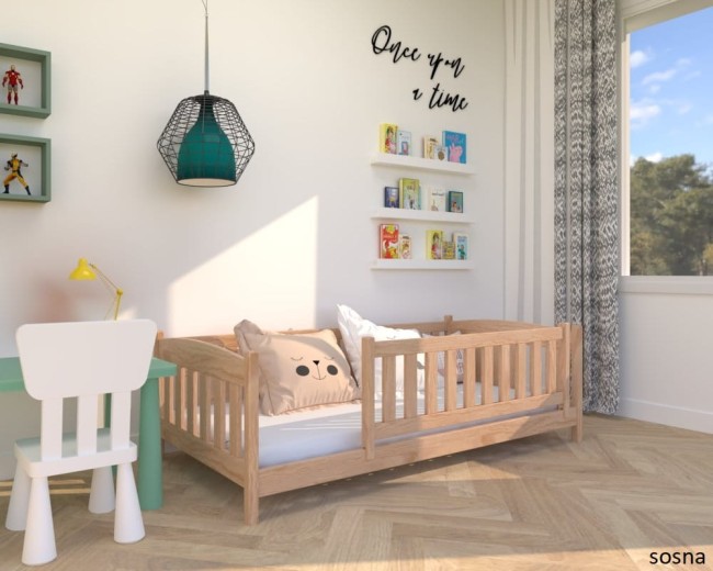 Pojedyncze łóżko drewniane Beti Low w kolorze sosnowym