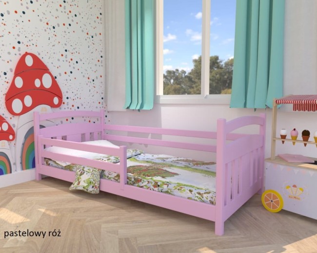 niskie piękne  łóżko dla dziecka Tadek Low  bezpieczne łóżko dla 2latla z drewna sosnowego od producenta Valor Meble kolor pastelowy róż.jpg